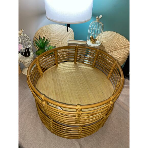 Large Round Ratten Wooden Trays Lot of 2 New with Partial Tag Boho Decor - Picture 4 of 6